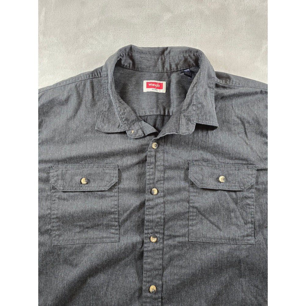 Wrangler Shirt Mens 2XL XXL Gray Long Sleeve Button Up Western Work Chore Heavy